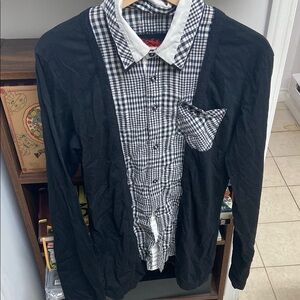 Japanese Design Tough Jeansmith Black and White Checkered Long Sleeved Shirt